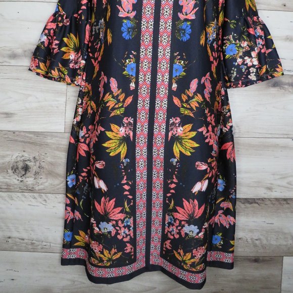 Robbie Bee* Women's Half Bell Sleeve V-Neck Floral‎ Lined Midi Dress~ Size Small - Picture 2 of 10